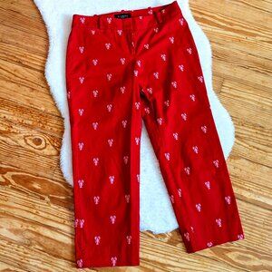 Talbots Signature Red Capris with Pink Embroidered Lobsters